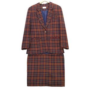 Vintage Tannersport Plaid Blazer‎ Skirt Suit Set Women's Size 6 Made in USA